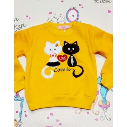 Ватирана детска блуза в жълто с котки