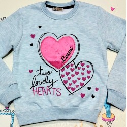 Детска ватирана блуза в сиво с розови сърца Детска ватирана блуза в сиво с розови сърца