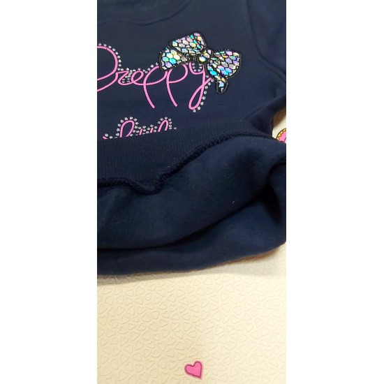 Ватирана детска блуза в тъмносиньо с панделки