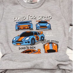 Детска ватирана блуза в сиво с коли Детска ватирана блуза в сиво с коли