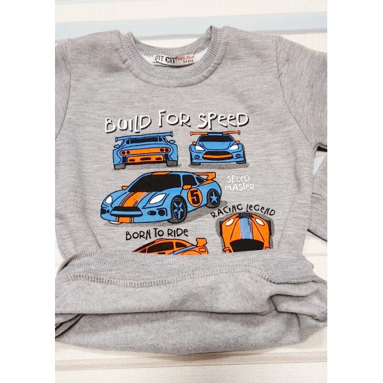 Детска ватирана блуза в сиво с коли Детска ватирана блуза в сиво с коли