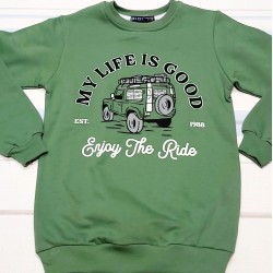 Ватирана детска блуза в зелено с Джип