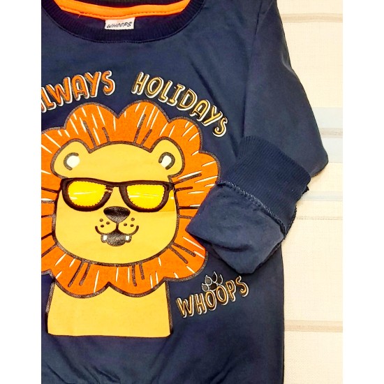 Детска ватирана блуза с лъв в тъмносиньо Детска ватирана блуза с лъв в тъмносиньо