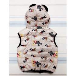 Детски шушляков елек с ушички с принт на Мики Маус в бежово