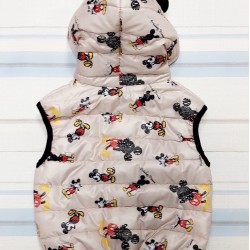 Детски шушляков елек с ушички с принт на Мики Маус в бежово Детски шушляков елек с ушички с принт на Мики Маус в бежово