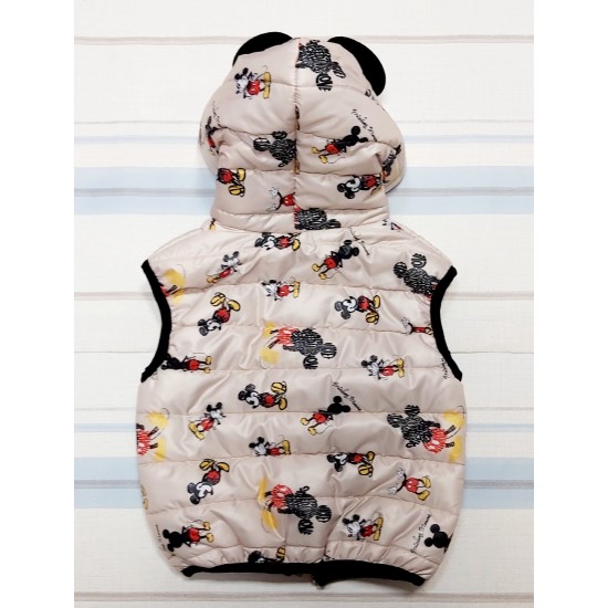 Детски шушляков елек с ушички с принт на Мики Маус в бежово