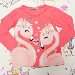 Детска блуза с лебеди в коралово розово Детска блуза с лебеди в коралово розово