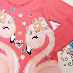 Детска блуза с лебеди в коралово розово Детска блуза с лебеди в коралово розово