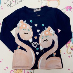 Детска тъмносиня блуза с лебеди Детска тъмносиня блуза с лебеди