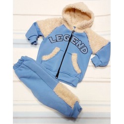 Ватиран бебешки комплект със суичър с качулка и долнище