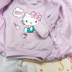 Ватиран детски комплект в лилаво с елек  Hello Kitty