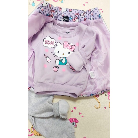 Ватиран детски комплект в лилаво с елек  Hello Kitty