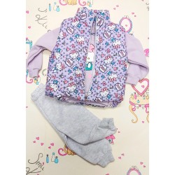 Ватиран детски комплект в лилаво с елек  Hello Kitty