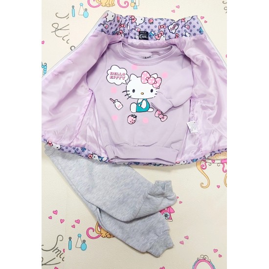 Ватиран детски комплект в лилаво с елек  Hello Kitty