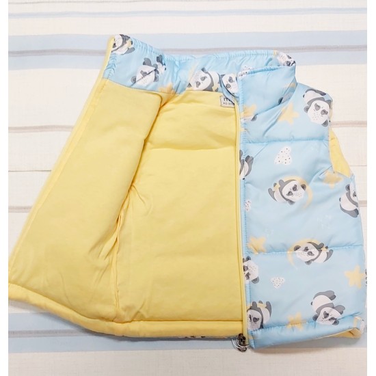 Бебешки елек в синьо и жълто с Панди Бебешки елек в синьо и жълто с Панди