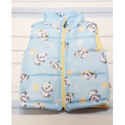 Бебешки елек в синьо и жълто с Панди