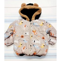 Детско топло яке с пухкава подплата и качулка с ушички 