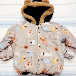 Детско топло яке с пухкава подплата и качулка с ушички Детско топло яке с пухкава подплата и качулка с ушички