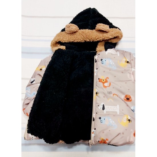 Бебешко топло яке с пухкава подплата и качулка с ушички Бебешко топло яке с пухкава подплата и качулка с ушички