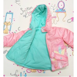 Бебешко преходно яке в розово и зелено на цветя с качулка