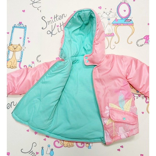 Бебешко преходно яке в розово и зелено на цветя с качулка