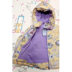 Детско преходно яке в жълто и лилаво на цветя с качулка