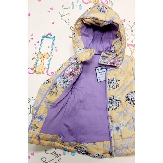 Детско преходно яке в жълто и лилаво на цветя с качулка Детско преходно яке в жълто и лилаво на цветя с качулка