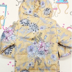Детско преходно яке в жълто и лилаво на цветя с качулка