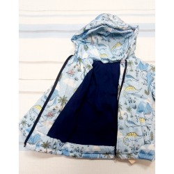 Бебешко преходно яке с качулка в синьо с динозаври Бебешко преходно яке с качулка в синьо с динозаври