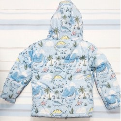 Бебешко преходно яке с качулка в синьо с динозаври Бебешко преходно яке с качулка в синьо с динозаври