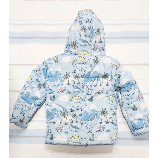 Бебешко преходно яке с качулка в синьо с динозаври Бебешко преходно яке с качулка в синьо с динозаври