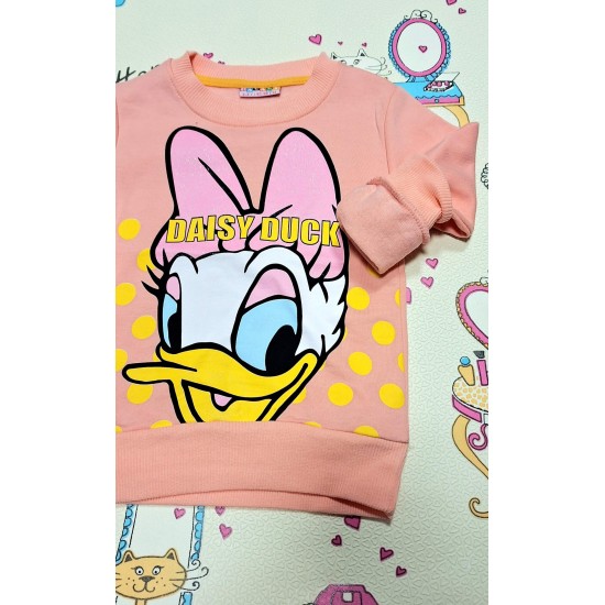 Ватирана детска блуза в прасковено розово с патето Дейзи