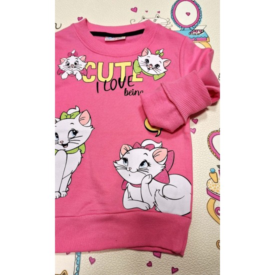 Ватирана детска блуза в цикламено с котето Мари