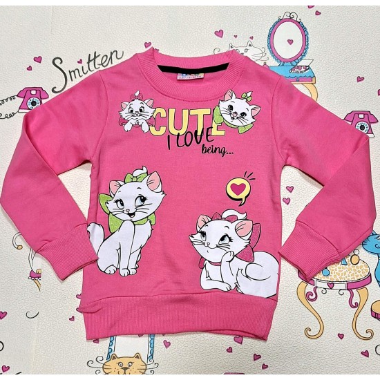 Ватирана детска блуза в цикламено с котето Мари