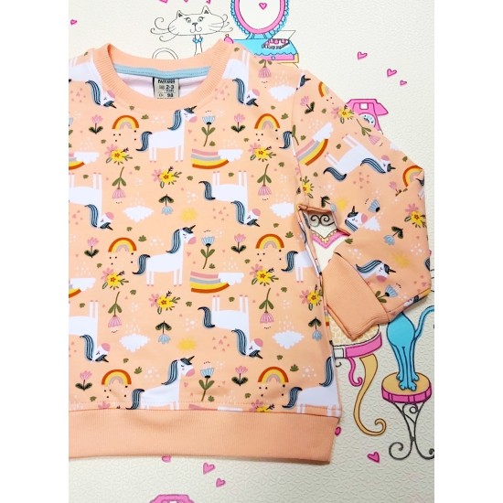 Детска блуза с еднорози в оранжево