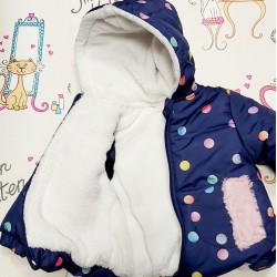 Детско зимно яке в тъмносиньо на точки с шалче