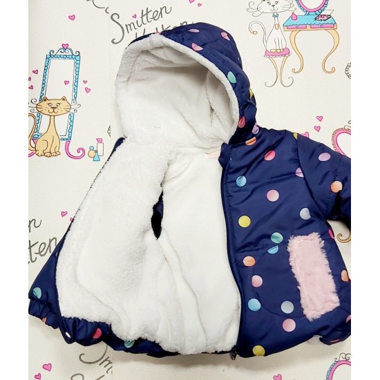 Детско зимно яке в тъмносиньо на точки с шалче Детско зимно яке в тъмносиньо на точки с шалче