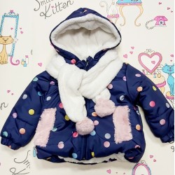 Детско зимно яке в тъмносиньо на точки с шалче