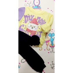 Ватиран детски комплект с мече в жълто и лилаво Ватиран детски комплект с мече в жълто и лилаво