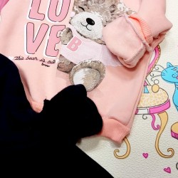 Ватиран детски комплект с мече в розово Ватиран детски комплект с мече в розово