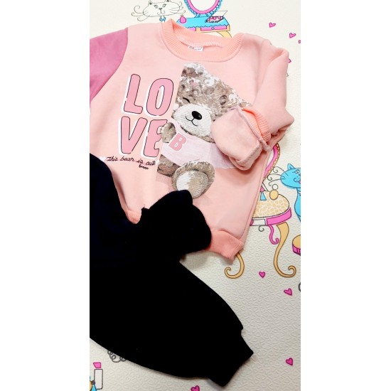 Ватиран детски комплект с мече в розово Ватиран детски комплект с мече в розово