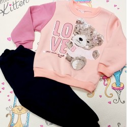 Ватиран детски комплект с мече в розово Ватиран детски комплект с мече в розово