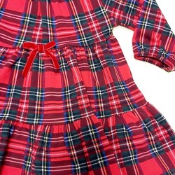 Коледна карирана детска рокля с лента за коса Коледна карирана детска рокля с лента за коса