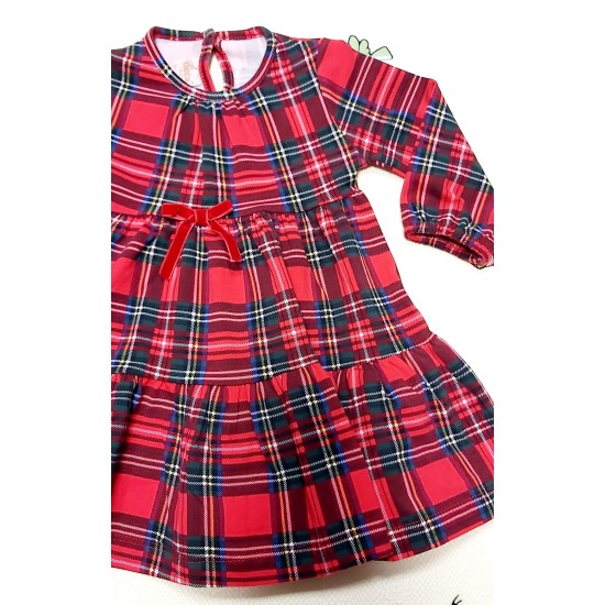 Коледна карирана детска рокля с лента за коса