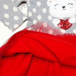 Коледна детска рокля в сиво и червено с тюл Коледна детска рокля в сиво и червено с тюл