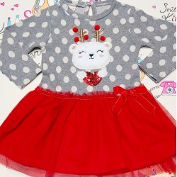Коледна детска рокля в сиво и червено с тюл Коледна детска рокля в сиво и червено с тюл