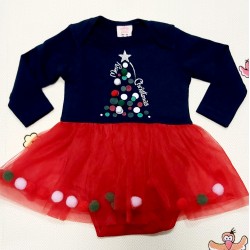 Бебешка Коледна боди рокля Елхичка в тъмносиньо с тюл Бебешка Коледна боди рокля Елхичка в тъмносиньо с тюл