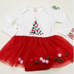 Бебешка Коледна боди рокля Елхичка в бяло с тюл Бебешка Коледна боди рокля Елхичка в бяло с тюл