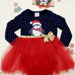 Бебешка Коледна боди рокля в тъмносиньо Пингвинче Бебешка Коледна боди рокля в тъмносиньо Пингвинче