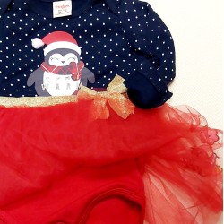 Бебешка Коледна боди рокля в тъмносиньо Пингвинче Бебешка Коледна боди рокля в тъмносиньо Пингвинче